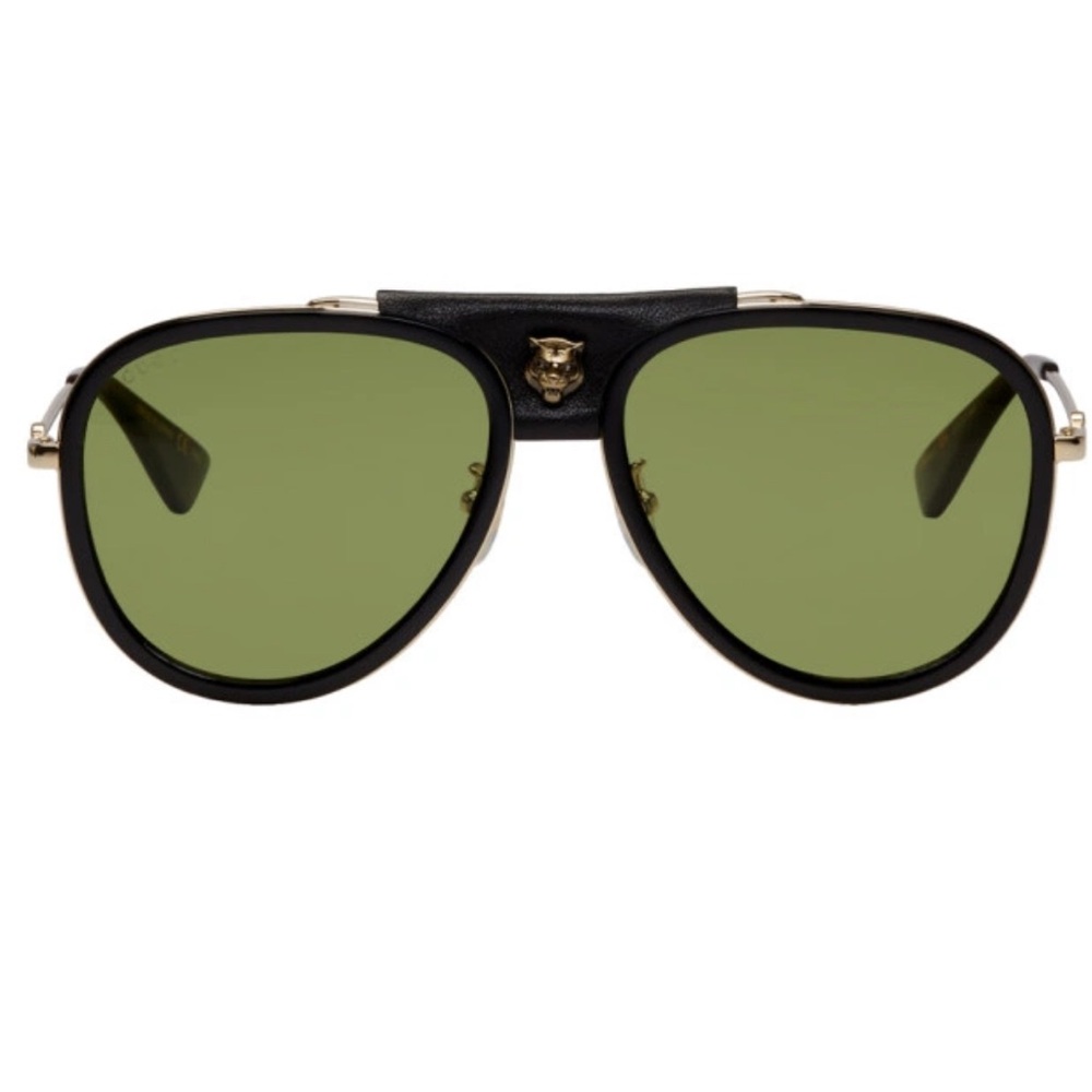 Gucci Black Frame Sunglasses with Green Lenses authentic